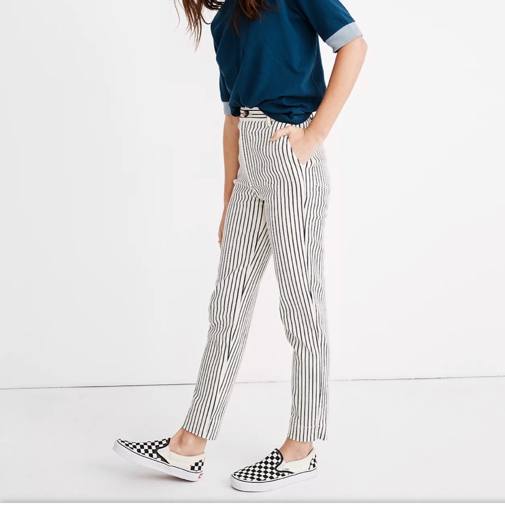 Madewell- Tapered Pants in Vertical Blue Stripe